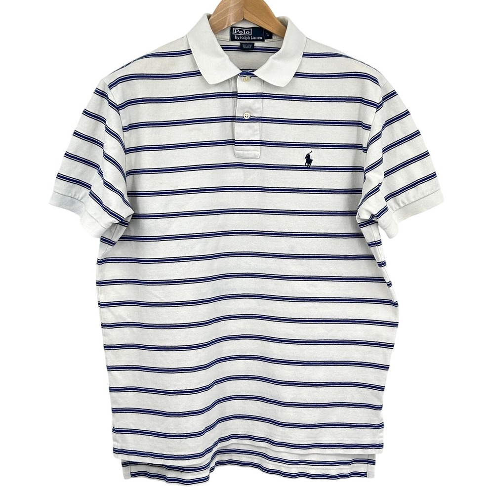 Polo Ralph Lauren Polo Shirt Mens Classic Preppy Golf Striped Logo Blue Large - Picture 2 of 8